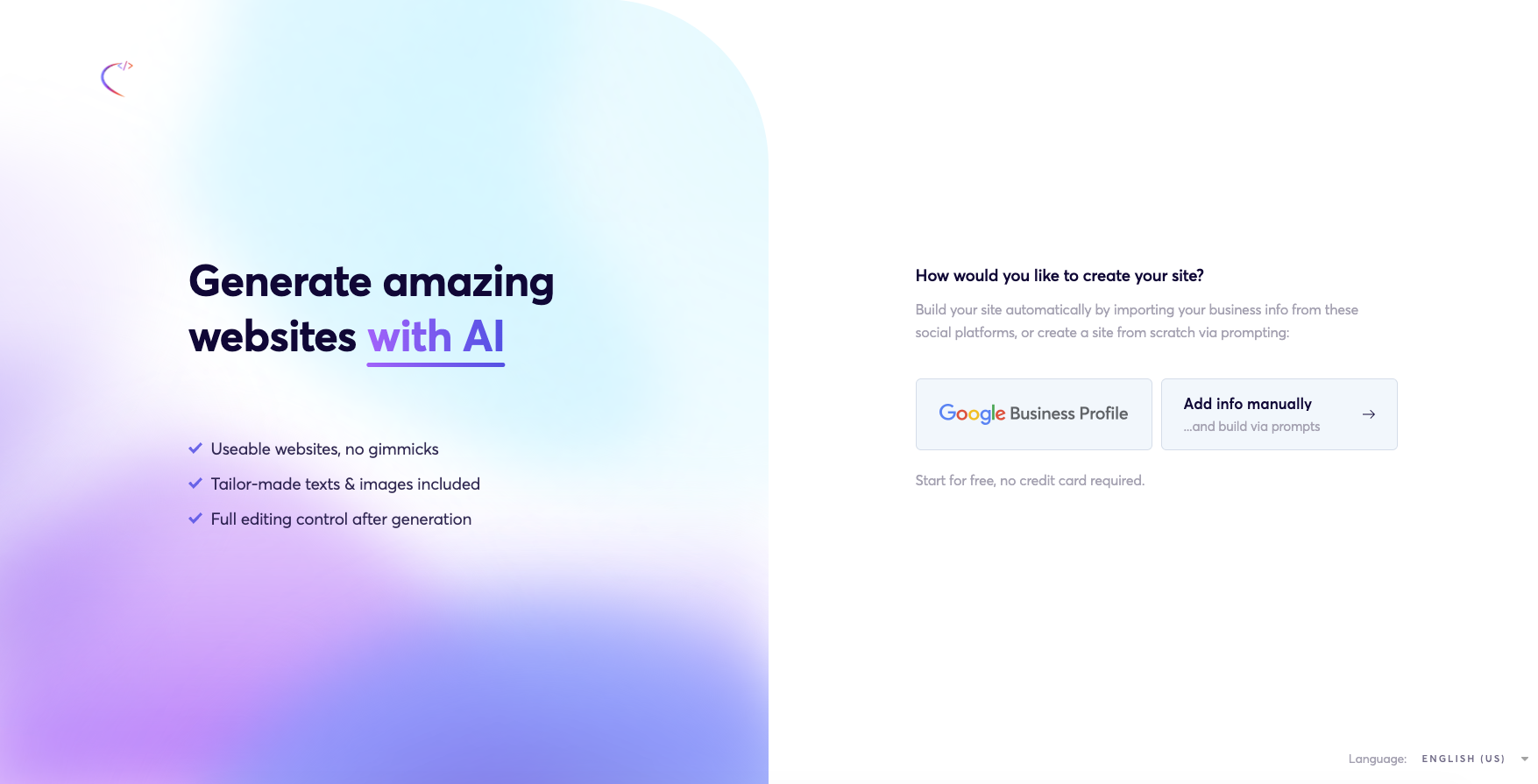 Youniverse AI website builder interface